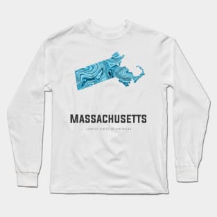 Massachusetts state map abstract blue Long Sleeve T-Shirt